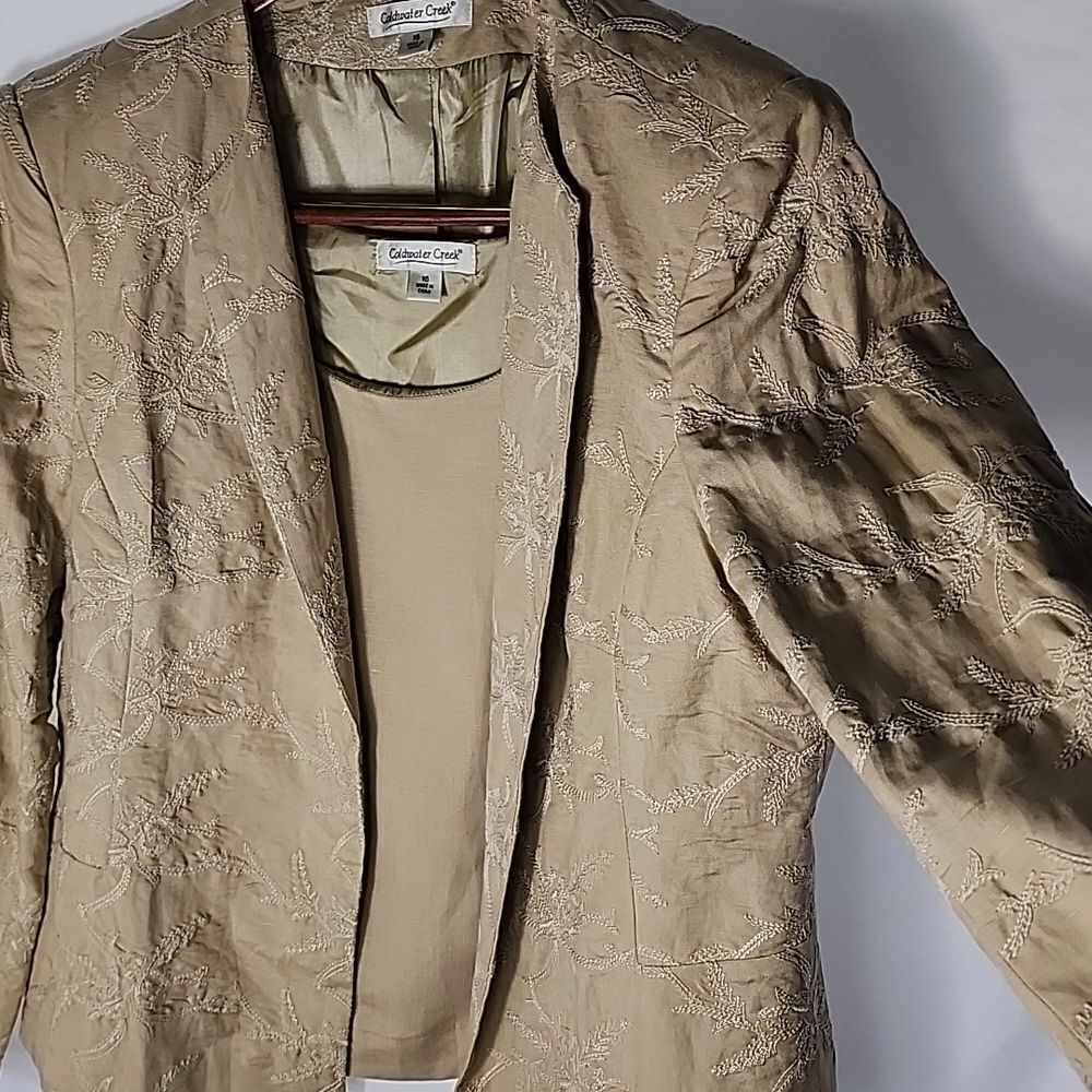Linen Blend 2 Piece Summer Neutral Embroidered Blazer/Jacket Size 16